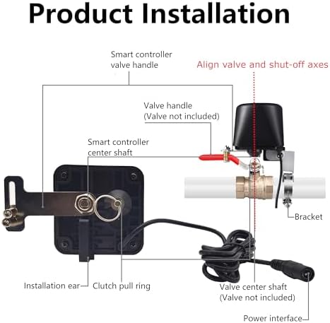Ufairy WiFi Universal Ball Valve Smart Water Shutoff Manipulator Domotique Controller Compatible with Alexa Google No Hub Required Works 2.4 GHz only, Black, 5.26*4.8*3.7in, (GR-W-105N) - Image 6