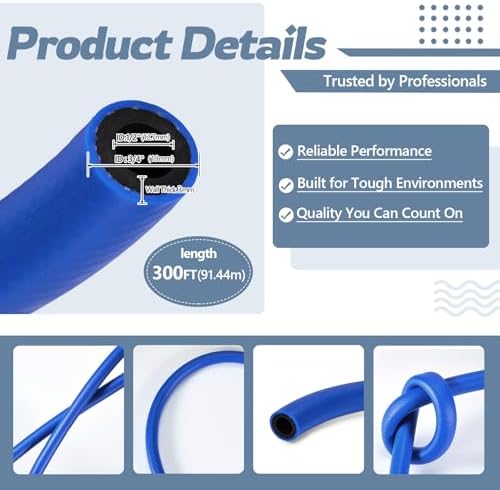 1/2'' lD 300ft PVC Air and Water Hose, 280Psi Working Blue Hose - Image 3