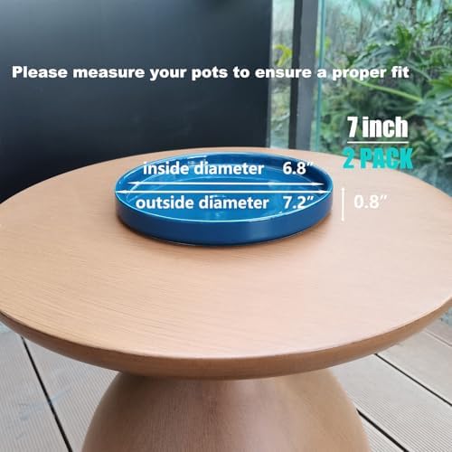 Ceramic Plant Saucer 7 Inch, 2 Pack Round Plant Trays for Indoors/Outdoors, Flower Pot Saucers for Holding Water Drips and Soil, Ceramic Drainage Tray for Plant Pot (Blue) - Image 3