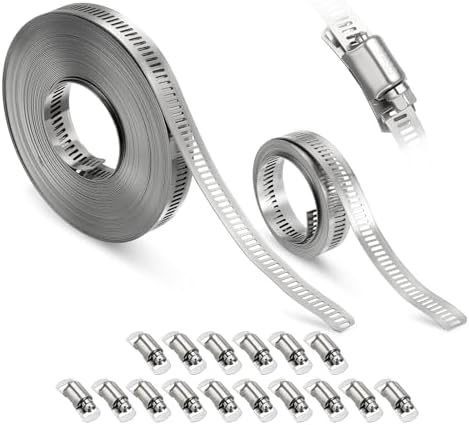 Stainless Steel DIY 35 ft Metal Strap + 16 Fasteners Band Hose Clamp by Kozelo