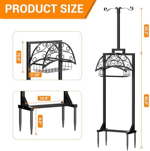 Garden Hose Holder with Shepherds Hooks - Freestanding Metal Water Hose Holder Stand Holds 160ft, Heavy Duty Garden Hanger Storage Rack for Outside Yard Lawn Farm - Image 2