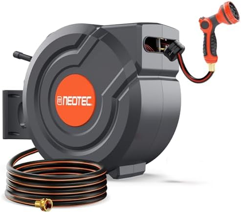 150FT Retractable Garden Hose Reel 1/2 Inch, Wall Mounted Heavy Duty Water Hose with Auto-Lock, Slow Return, 180° Swivel Bracket & 9-Pattern Spray Nozzle – UV Resistant Outdoor Hose Storage System by Unknown