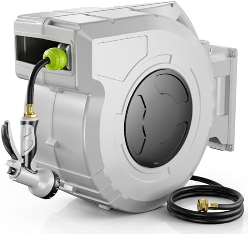 Retractable Garden Hose Reel, 1/2 Inch x 155ft, Wall Mounted Hose Reel by Baococo