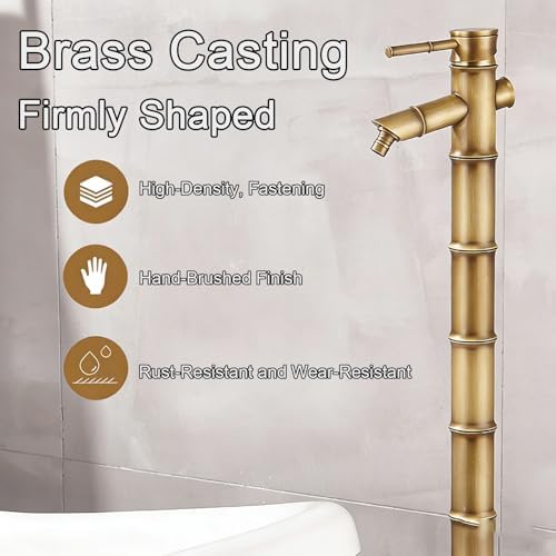 Outdoor Brass Water Column, Retro Bamboo Style Cold Water Tap, Brass Tap Post Adjustable Height Rust-Resistant Freezing for Backyard, Patio, Garden(Size:33.5cm/13in) - Image 3