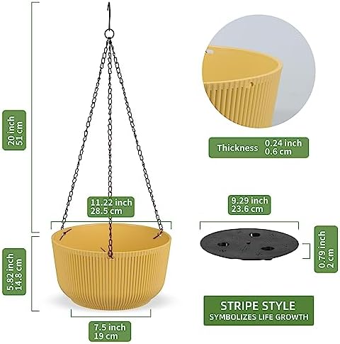 Dexceder 11.2 Inch Self Watering Hanging Planter (2 Pack, Yellow) - Image 3