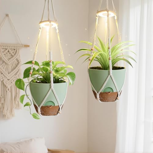 2 Pack Self Watering Hanging Planters with Grow Light for Indoor Plants by Unknown