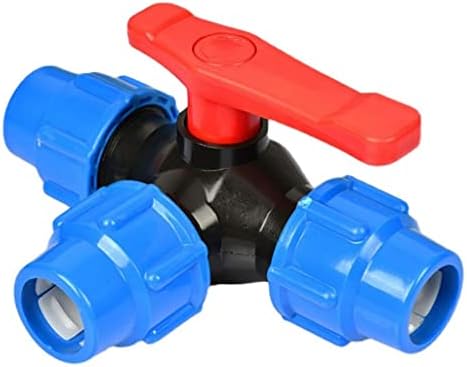 PVC Ball Valve,Ball Valve,Water Switch, 1/2" 3/4" 1" 2" Plastic 3 Way Ball Valve, T Type PE Quick Connect Pipe Quick Connector 20/25/32/40/50/63mm, 1pcs(Blue,20mm) by Unknown