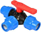 PVC Ball Valve,Ball Valve,Water Switch, 1/2" 3/4" 1" 2" Plastic 3 Way Ball Valve, T Type PE Quick Connect Pipe Quick Connector 20/25/32/40/50/63mm, 1pcs(Blue,32mm) by Unknown