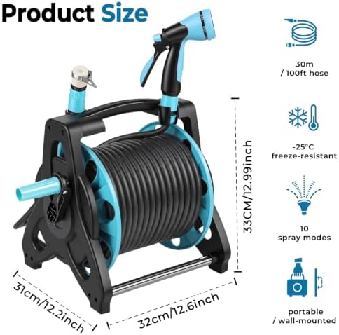100FT Retractable Garden Hose Reel With Wall Mounted Bracket, Auto Rewind & Any-Length Lock,10-Pattern Spray Nozzle For Car Wash & Garden, Anti-Kink Weather-Resistant Pipe15M - Image 5