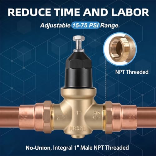 Upgraded 1" Brass Pressure Reducing Valve，Water Pressure Regulator for home with Double Union FNPT Connection - Stainless Steel Strainer Screen (No Union FNPT) - Image 3