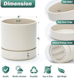 Phoenix Vine 6 Inch Planter Pot with Drainage Hole & Saucer, Deep Water Catch Tray, Straight Cylindrical Round Pot for Plants, Oatmeal, Pack of 3, 23-E-S-3 - Image 3