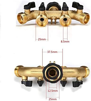 Fdit 3/4 Inch Brass 4 Way Hose Pipe Splitter, Garden Irrigation Tap Connector, Thread, Golden and Black - Image 4