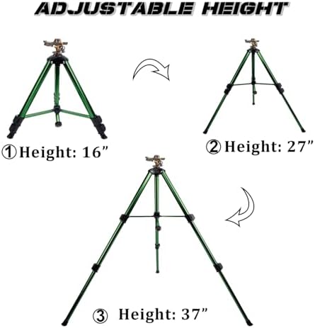 Biswing Impact Sprinkler Head on Tripod Base, Heavy Duty Lawn Sprinklers, 360 Degree Large Area Irrigation, Metal Sprinkler Nozzle & Solid Alloy Metal Extension Legs Flip Locks, 1 Pack - Image 4