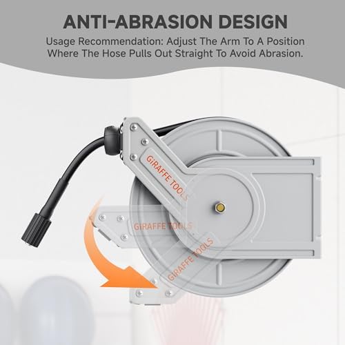 Giraffe Tools Pressure Washer Hose Reel 40ft, Power Washer Hose Reel, Pressure Washer Retractable Hose Reel, Heavy Duty, Wall/Floor Mounted, 3200 PSI, Silver - Image 5
