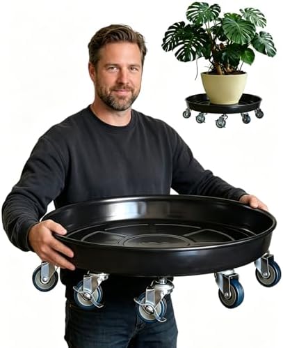 Rolling Planter Caddy(470lbs Capacity), Heavy Duty Metal Plant Stand with Brake Wheels Plant Dolly Mover Plant Pot Tray Saucer for Indoor Outdoor 18 Inches Black by SKAFORZ