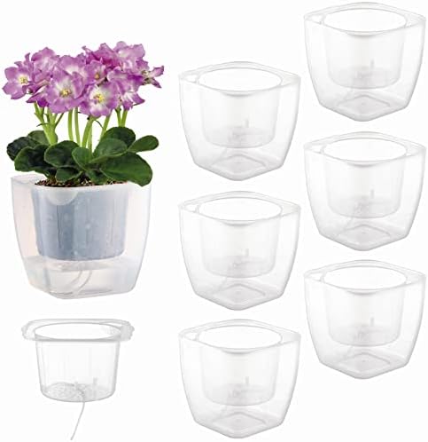 6-Pack 7 Inches Clear Self Watering Planters for Indoor Plants Large African Violet Plant Pots Plastic Wick Flower Pots with Water Injection Hole, Orchid Plant Pot Set, Clear by Planterhoma