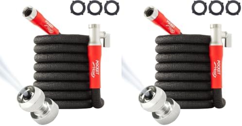Pocket Hose 50 FT Silver Bullet 2.0 Expandable Garden Hose w/Turbo Shot Nozzle, AS SEEN ON TV, Lead-Free, Solid Aluminum Connectors, Easy On/Off Valve, Kink-Free, Leak-Proof (Pack of 2) by PocketHose