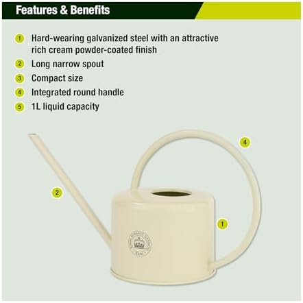 Spear & Jackson Kew Gardens Urban Oasis Collection 1LWCKEWC 1 Litre Compact Watering Can - 1L - Rich Cream - Image 2