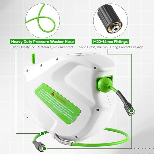 FIXFANS Pressure Washer Hose Reel with Hose, 1/4" × 65ft, Retractable - Image 6