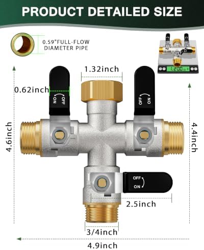 3 Way Hose Splitter, Heavy Duty Brass Garden Water Hose Splitter - Image 2