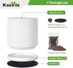 Kazeila 12 Inch Ceramic Planter Pot with Drainage Hole & Tray, Large Indoor Plant Pots, Modern Cylinder Flower Pot, Includes Mesh Net, Plug, Pads & 500g Clay Pebbles (White, 12 Inch) - Image 4