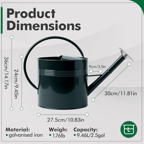 Galvanized Iron Watering Can for Indoor Plants, Oval Watering Cans for House Plant Garden Flower, Long Spout Water Can for Outdoor Watering Plants 9.46L 2.5 Gallon - Image 2
