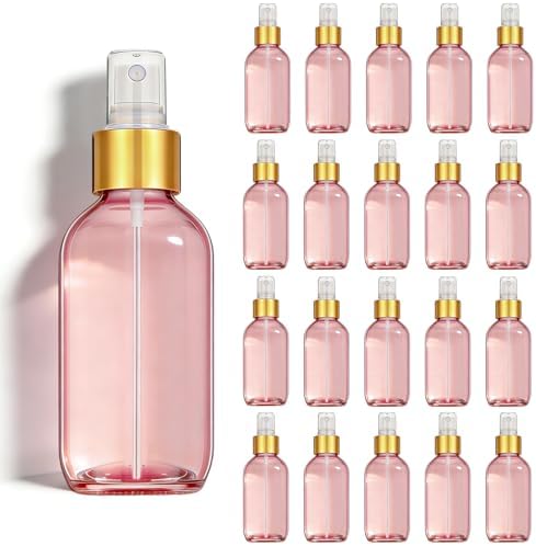 54 Pack 4 oz Small Glass Spray Bottles, Pink Refillable Fine Mist Bottles for Essential Oils, Cleaning Solutions, Perfume, Travel Size Liquid Containers by Nyuemystery