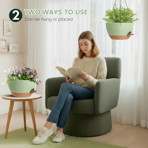 3 Pack 10 Hanging Flower Pots with Chains Self Watering Plastic Planters for Indoor Outdoor Plants, Sturdy Triangular Iron Chain Design for Garden PorchPlastic hanging flower pots (3, Green Brown) - Image 4