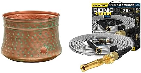 Liberty Garden 1917-G Hose Pot, Hammered, Patina & Bionic Steel PRO Garden Hose - 304 Stainless Steel Metal 75 Foot Garden Hose – Heavy Duty Garden Hose Lightweight by Unknown