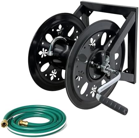 Garden Hose Reel Wall Mount with Stopper, Heavy Duty Metal Hose Holder for Outside, Decorative Wall Mounted Water Hose Reel for Garden Hose Storage, Yard, Patio, Lawn and Backyard, Style B by Unknown