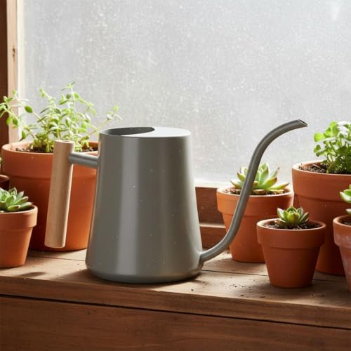 Watering Can Stainless Waterer with Long Spout and Wooden Handle Leak Resistant Semi Enclosed Top and Balanced Grip Suitable for Indoor Plants Balcony Gardens Office desks Home Decor - Image 6