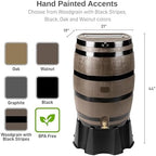 RTS Home Accents 50-Gallon Rain Barrel, Flat Back Rain Water Collection Barrel, Stand and Link Kit Included, Woodgrain with Black Stripes (2 Pack) - Image 3
