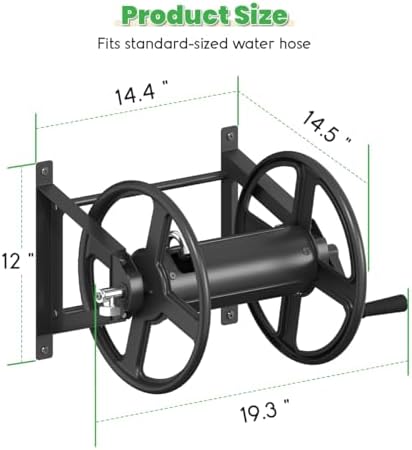 Garden Hose Reel Wall Mounted, Heavy-Duty Water Hose Holder Winder with 3.9 ft Leader Hose & Brass Fitting, Hose Hanger Storage Rack Holds 125-Feet of, 5/8-Inch, for Yard Lawn Farm, Black - Image 3
