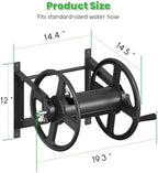Garden Hose Reel Wall Mounted, Heavy-Duty Water Hose Holder Winder with 3.9 ft Leader Hose & Brass Fitting, Hose Hanger Storage Rack Holds 125-Feet of, 5/8-Inch, for Yard Lawn Farm, Black - Image 3