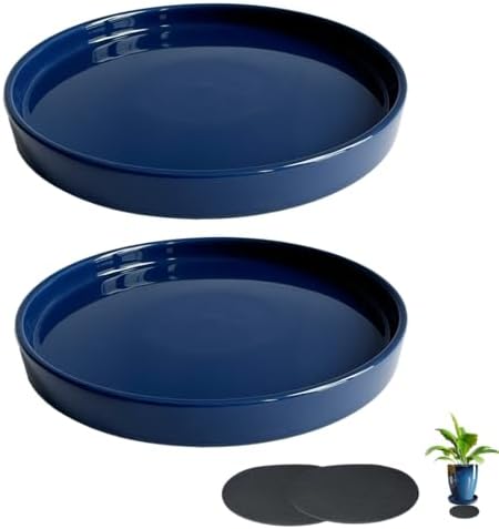 Yukfona Ceramic Plant Saucer Tray 2 Pcs 12 Inch Blue, 12.5" OD x11.9 ID x1.6 Deep| Fits Flower pots Bottom≤ 11.9", Heavy Duty Glazed Round Planter Drip with Catch Basin for Indoor Outdoor Plants by YUKFONA