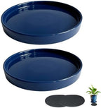 Yukfona Ceramic Plant Saucer Tray 2 Pcs 12 Inch Blue, 12.5" OD x11.9 ID x1.6 Deep| Fits Flower pots Bottom≤ 11.9", Heavy Duty Glazed Round Planter Drip with Catch Basin for Indoor Outdoor Plants by YUKFONA