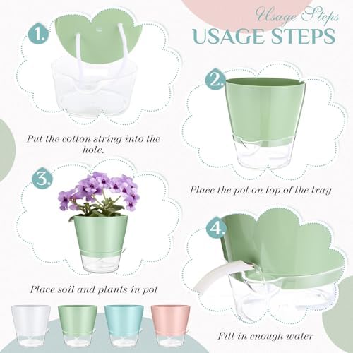 Funnymoom 12 Pack 6 Inch Self Watering Plant Pots Self Watering Planters with with Visual Reservoir and Drainage Hole Plastic Flower Pots for Indoor Plants African Violets Flowers - Image 4