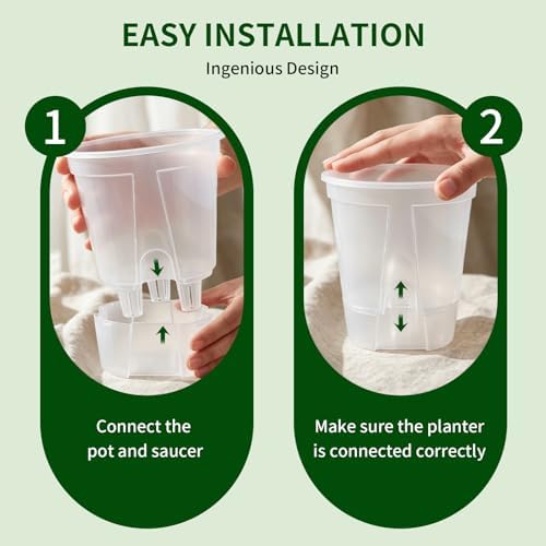 Cdd's Path Self Watering Pots Set with Deep Water Tank, Large Drainage Holes, Reservoir & Air Pipes, 5/6/7 Inch Naked Root Planter for Indoor Outdoor Plants, Flowers, Seedlings, Clear, 9 Pack - Image 5
