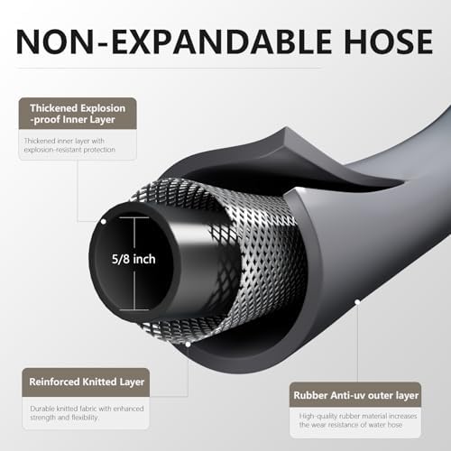 Garden Hose 5/8"x 75ft Brass Rubber Heavy Duty Water Hose 600 PSI Grey - Image 2