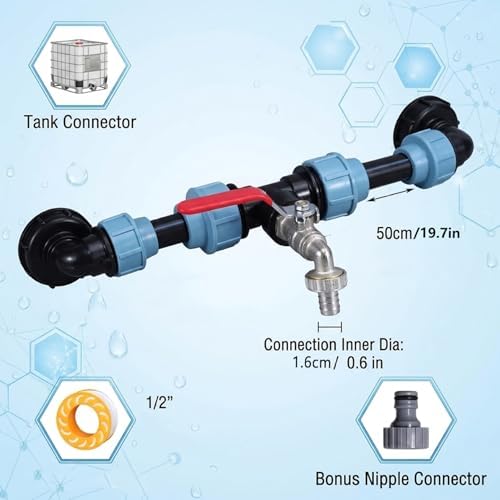 Rain Barrel Diverter Kit for 2 Barrels Heavy Duty Nickel-Plated Brass Spigot with PE Hose & Fittings Leak-Resistant Connector Kit for IBC Tote Water Transfer Rain Barrel Diverter, SPI - Image 5