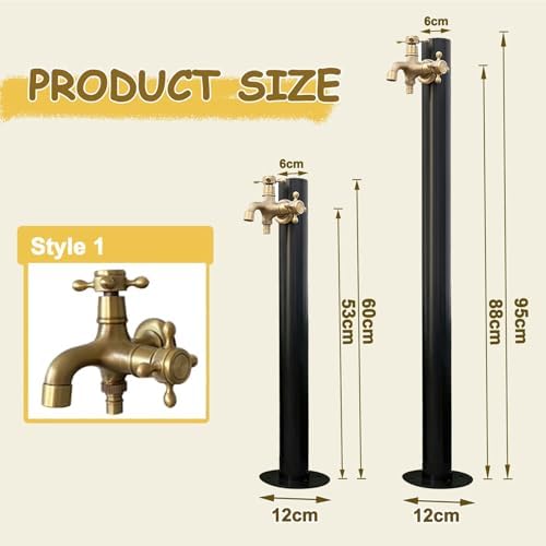 Freestanding Hose Stand Vertical Garden Water Tap, Outdoor Stainless Steel Water Column with Faucet, Freeze Proof Yard Hydrant Spigot for Patio Backyard(Round A,Height: 95cm/37.4in) - Image 2