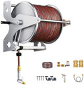 2-in-1 Stainless Steel Garden Hose Reel Wall Mount, Heavy Duty Metal Water Pipe Storage Cart with High Pressure Spray Nozzle, Kink-Free Manual Crank Organizer(10M/33FT) by Unknown