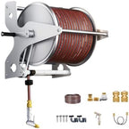 2-in-1 Stainless Steel Garden Hose Reel Wall Mount, Heavy Duty Metal Water Pipe Storage Cart with High Pressure Spray Nozzle, Kink-Free Manual Crank Organizer(10M/33FT) by Unknown