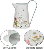 Vintage Metal Jug Vase Rustic Farmhouse Floral Pitcher with Flower, Butterfly & Bee Print Farmhouse Decorative Flower Vase for Home Table Centerpieces Decor (White) - Image 3
