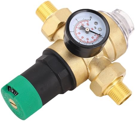 LiebeWH Water Pressure Regulator, Adjustable Brass Reducer with Filter, 0.1 to 122F Pressure Meter for Garden and RV Use (3/4 inch (DN20)) by LiebeWH