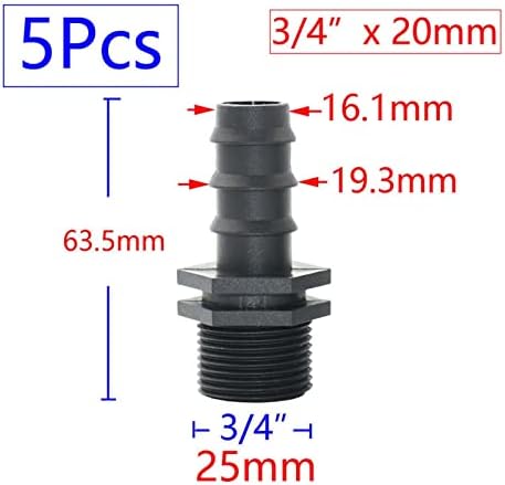 Generic 5pcs 1/2" 3/4" Male Connector To Barb 16mm 20mm 25mm PE Hose Elbow Adapter Garden Irrigation Drip Irrigation System(Black) - Image 6