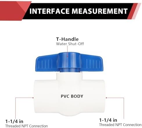 4piece EFIELD 1-1/4" PVC Ball Valve (FPT Threaded) Schedule 40,Blue Lever - Image 2