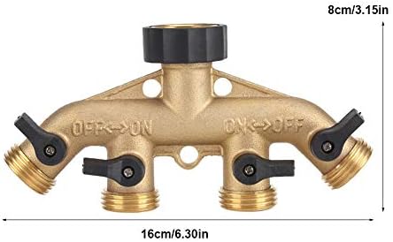 4 Way Brass Hose Splitter, Brass Tap Connector with 4 Independent Shut Off Valves, 3 Inch Garden Hose Adapter for Watering Lawns Flowerbeds Vegetable Beds (#1) - Image 3