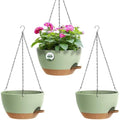 3 Pack 10 Hanging Flower Pots with Chains Self Watering Plastic Planters for Indoor Outdoor Plants, Sturdy Triangular Iron Chain Design for Garden PorchPlastic hanging flower pots (3, Green Brown) by Unknown