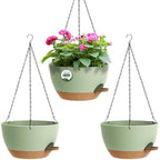3 Pack 10 Hanging Flower Pots with Chains Self Watering Plastic Planters for Indoor Outdoor Plants, Sturdy Triangular Iron Chain Design for Garden PorchPlastic hanging flower pots (3, Green Brown) by Unknown